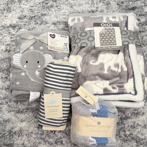 Gray Elephant Baby Blanket and Wash Cloths